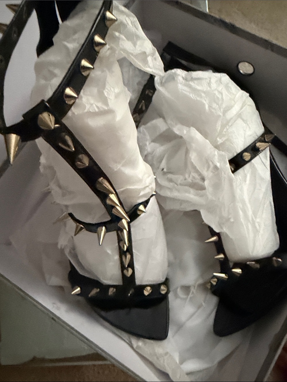 Jeffrey Campbell Black Leather Spike-Strap High Heels